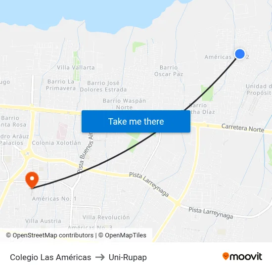 Colegio Las Américas to Uni-Rupap map