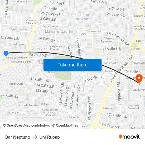 Bar Neptuno to Uni-Rupap map
