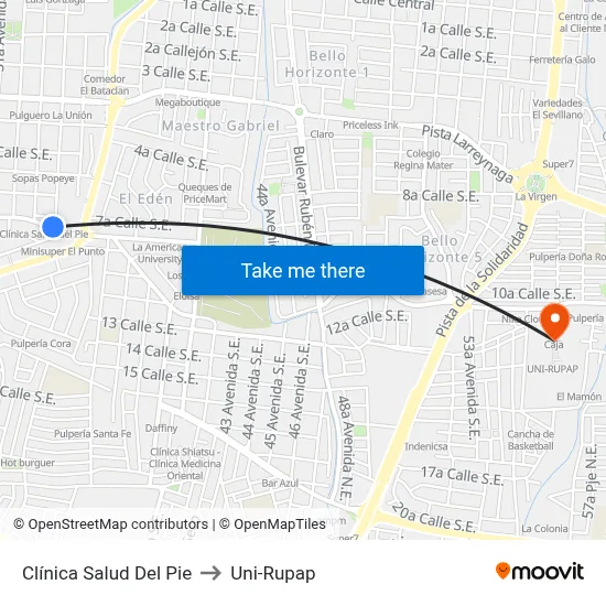 Clínica Salud Del Pie to Uni-Rupap map
