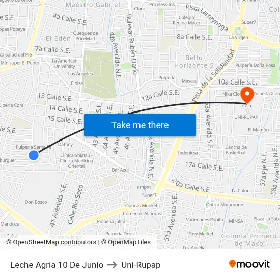 Leche Agria 10 De Junio to Uni-Rupap map