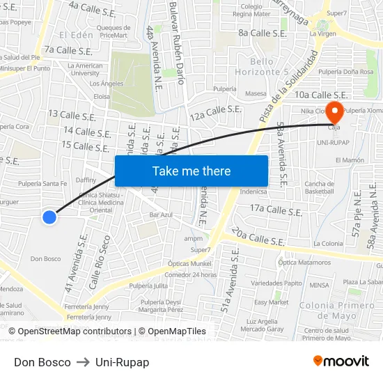 Don Bosco to Uni-Rupap map