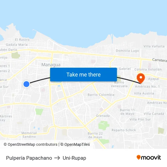 Pulpería Papachano to Uni-Rupap map