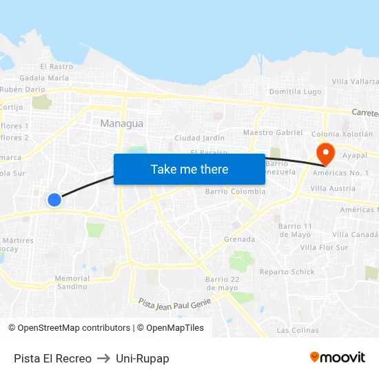 Pista El Recreo to Uni-Rupap map