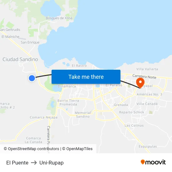 El Puente to Uni-Rupap map