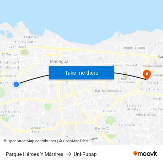Parque Héroes Y Mártires to Uni-Rupap map