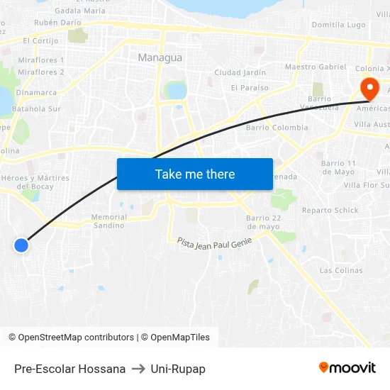 Pre-Escolar Hossana to Uni-Rupap map