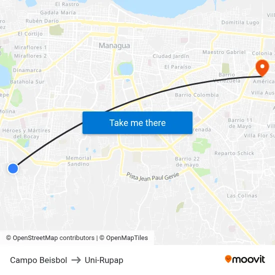 Campo Beisbol to Uni-Rupap map