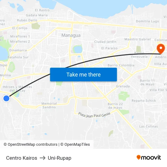 Centro Kairos to Uni-Rupap map