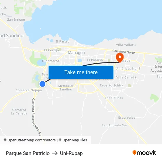 Parque San Patricio to Uni-Rupap map