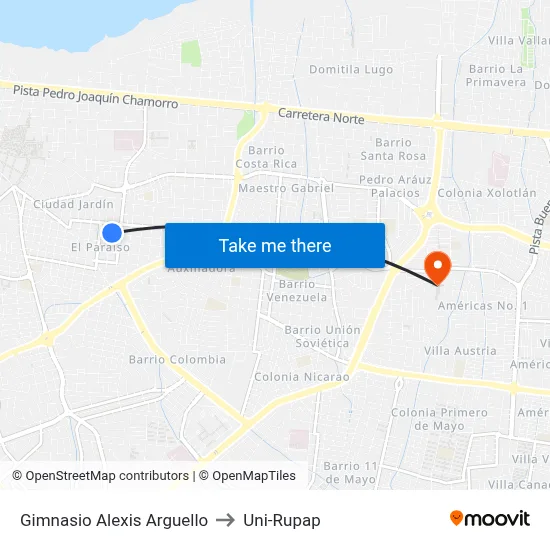 Gimnasio Alexis Arguello to Uni-Rupap map