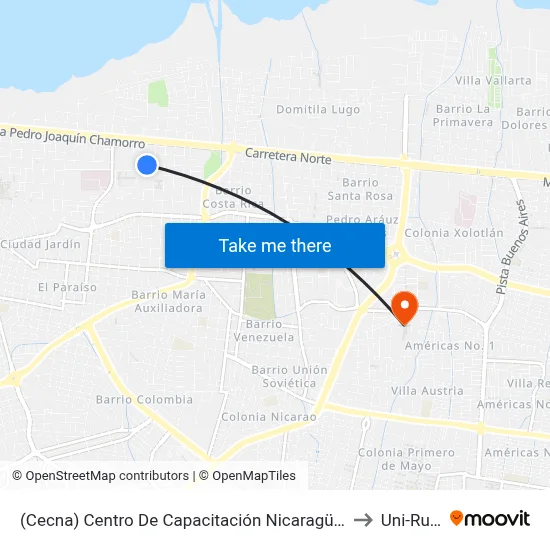 (Cecna) Centro De Capacitación Nicaragüense Alemán to Uni-Rupap map