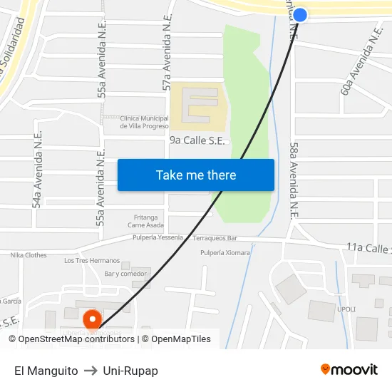 El Manguito to Uni-Rupap map