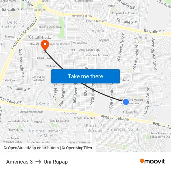 Américas 3 to Uni-Rupap map