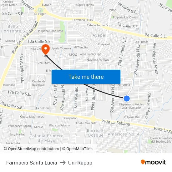Farmacia Santa Lucía to Uni-Rupap map