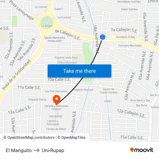 El Manguito to Uni-Rupap map