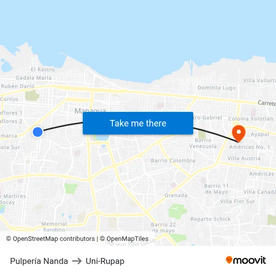 Pulpería Nanda to Uni-Rupap map