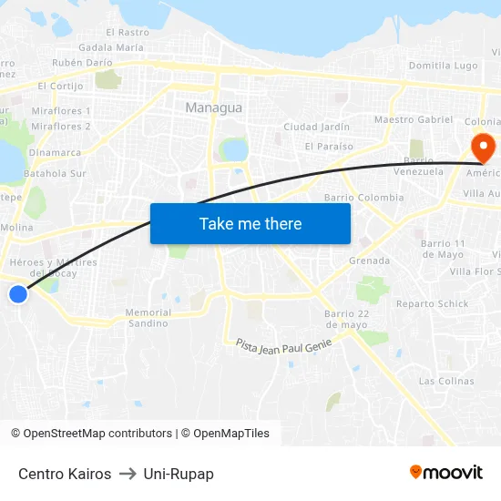 Centro Kairos to Uni-Rupap map