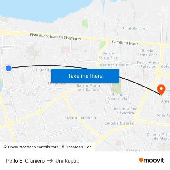 Pollo El Granjero to Uni-Rupap map