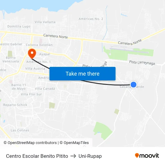 Centro Escolar Benito Pitito to Uni-Rupap map