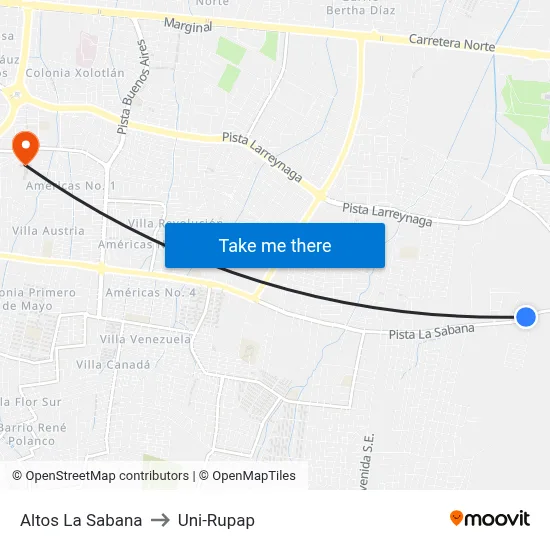 Altos La Sabana to Uni-Rupap map