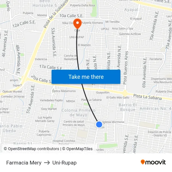Farmacia Mery to Uni-Rupap map