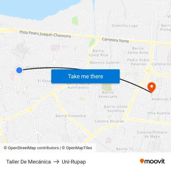 Taller De Mecánica to Uni-Rupap map