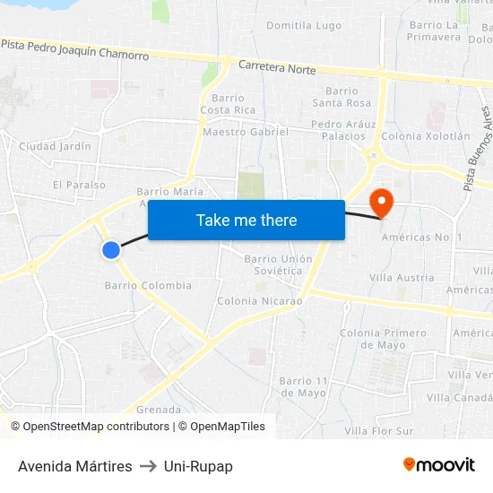 Avenida Mártires to Uni-Rupap map