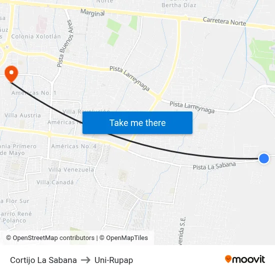 Cortijo La Sabana to Uni-Rupap map