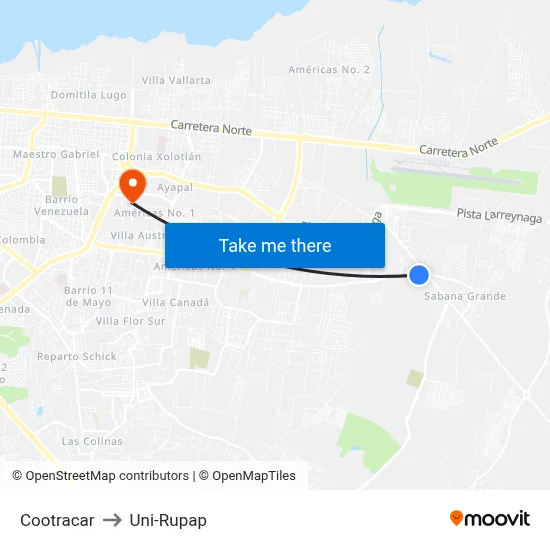 Cootracar to Uni-Rupap map