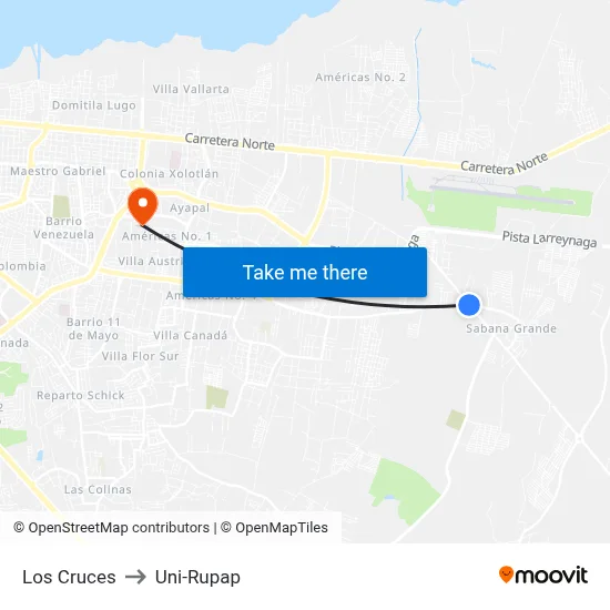 Los Cruces to Uni-Rupap map