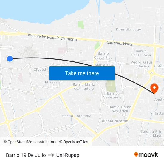 Barrio 19 De Julio to Uni-Rupap map
