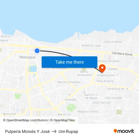 Pulpería Moisés Y José to Uni-Rupap map