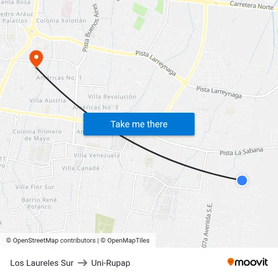Los Laureles Sur to Uni-Rupap map