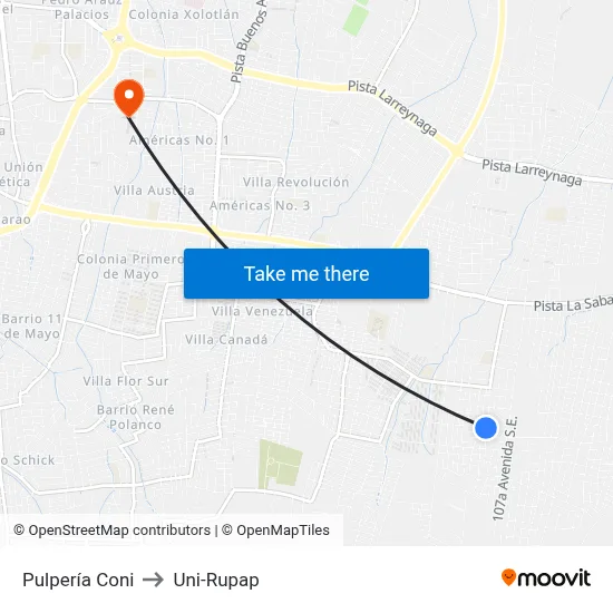 Pulpería Coni to Uni-Rupap map