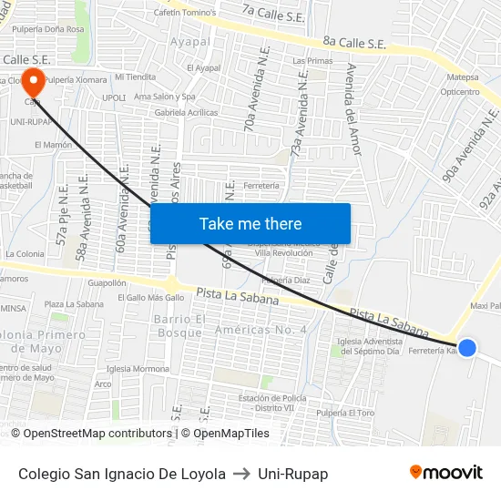 Colegio San Ignacio De Loyola to Uni-Rupap map