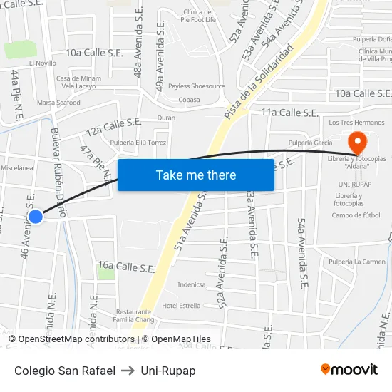Colegio San Rafael to Uni-Rupap map
