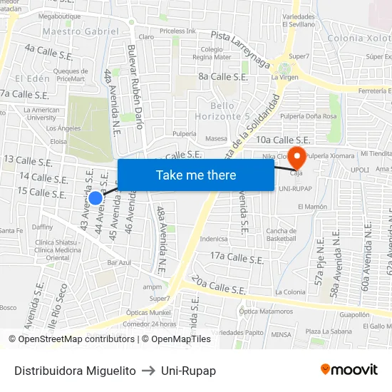 Distribuidora Miguelito to Uni-Rupap map