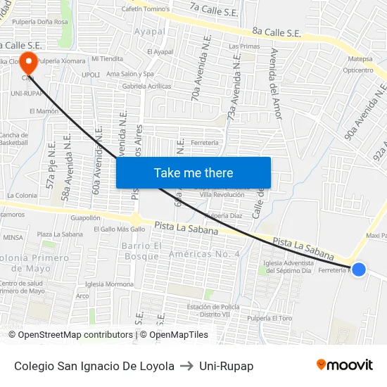 Colegio San Ignacio De Loyola to Uni-Rupap map