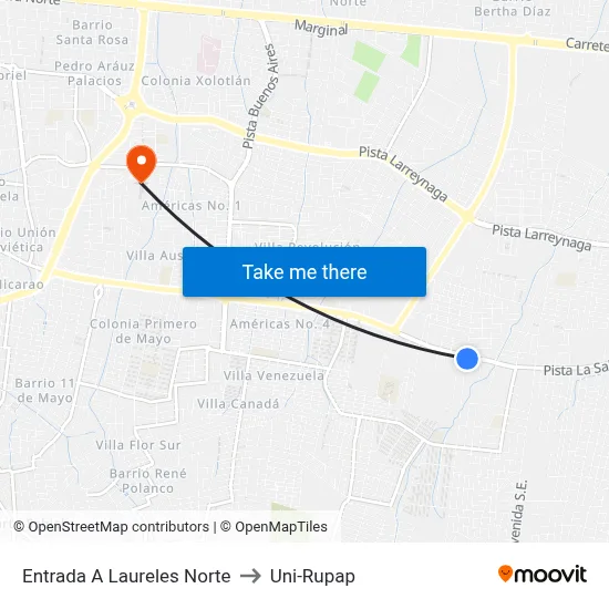 Entrada A Laureles Norte to Uni-Rupap map