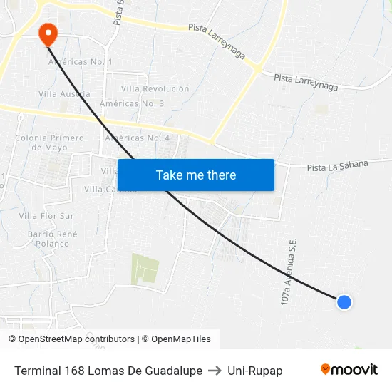 Terminal 168 Lomas De Guadalupe to Uni-Rupap map