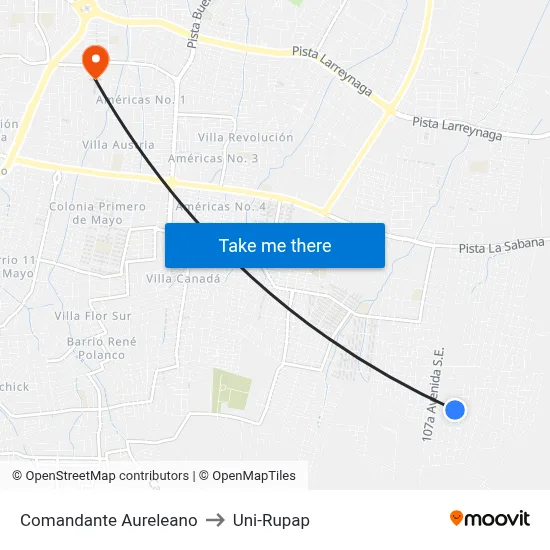 Comandante Aureleano to Uni-Rupap map