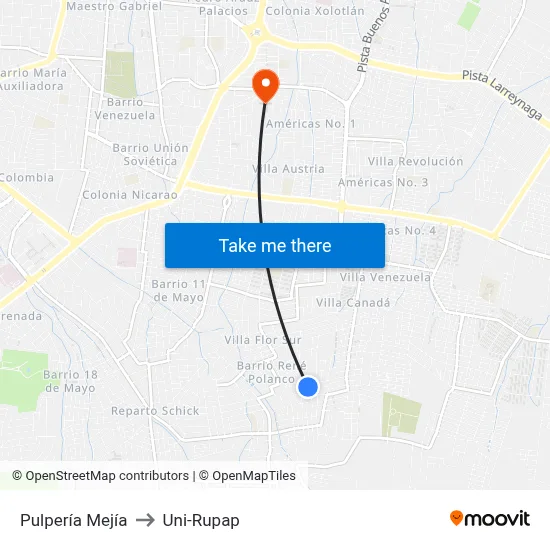 Pulpería Mejía to Uni-Rupap map