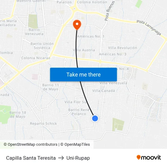 Capilla Santa Teresita to Uni-Rupap map