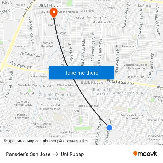 Panadería San Jose to Uni-Rupap map