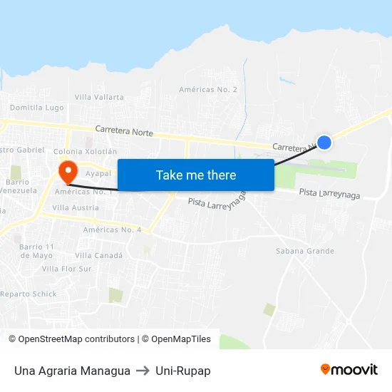 Una Agraria Managua to Uni-Rupap map