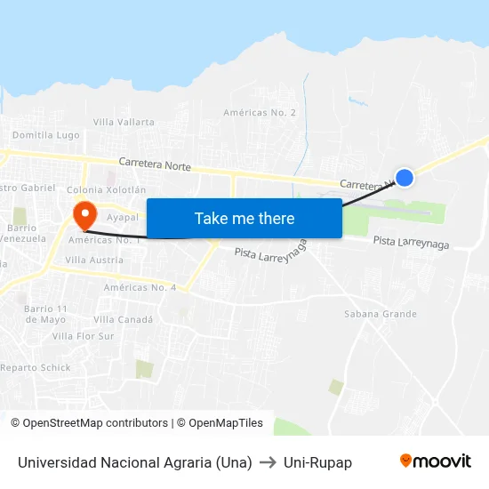 Universidad Nacional Agraria (Una) to Uni-Rupap map