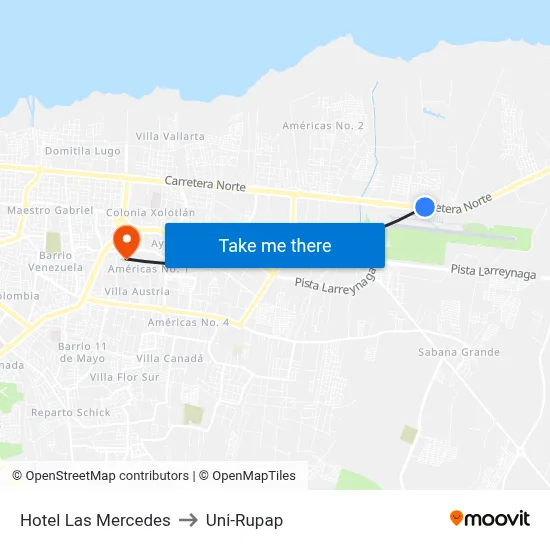 Hotel Las Mercedes to Uni-Rupap map