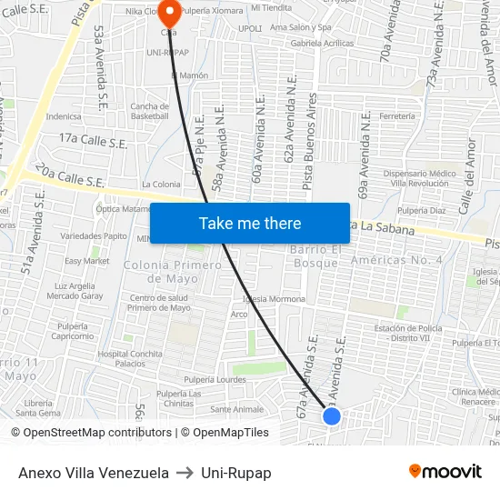 Anexo Villa Venezuela to Uni-Rupap map