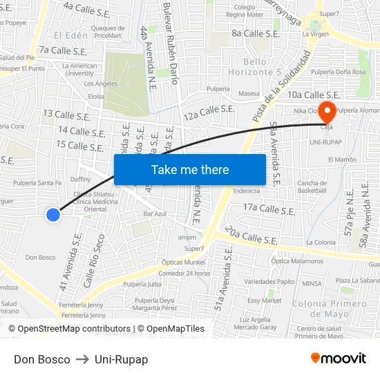 Don Bosco to Uni-Rupap map