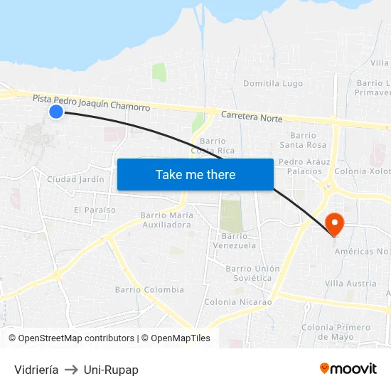 Vidriería to Uni-Rupap map